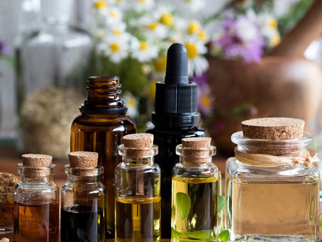 Bottles of essential and carrier oils
