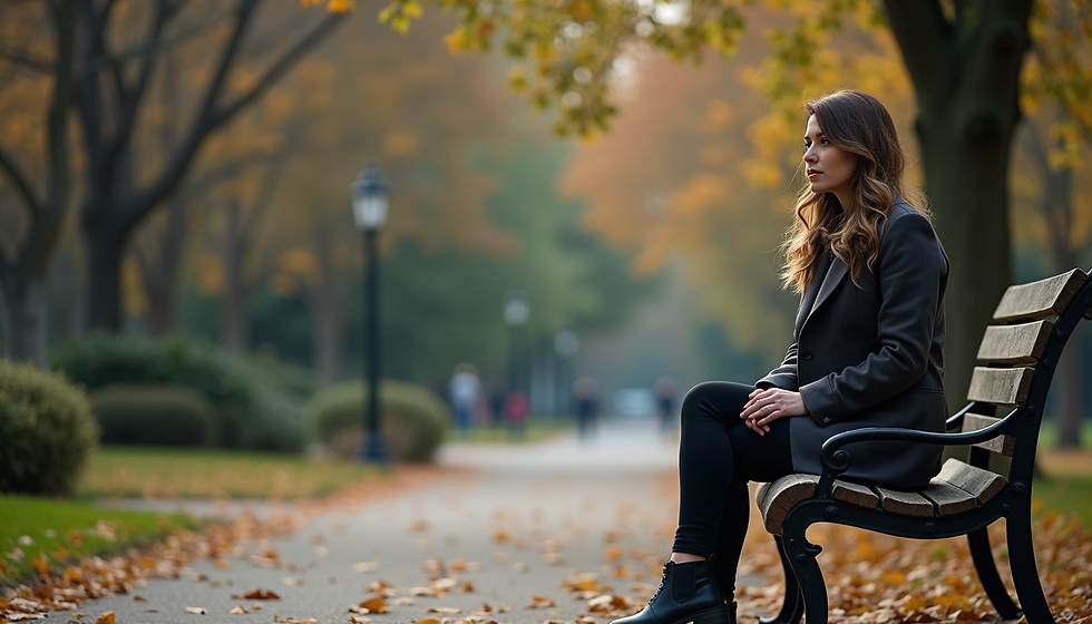 A woman sitting alone on a park bench