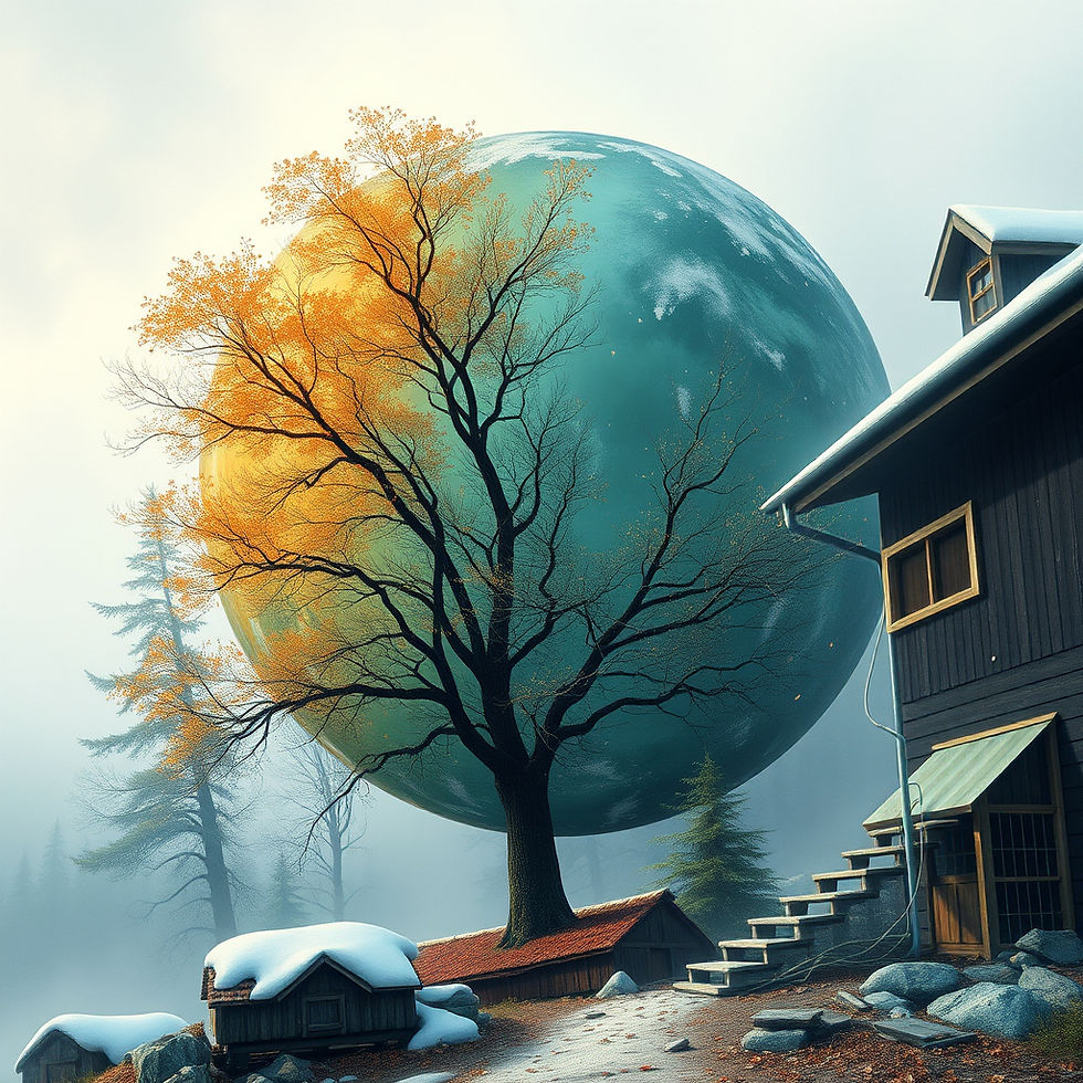 an earth next to a house
