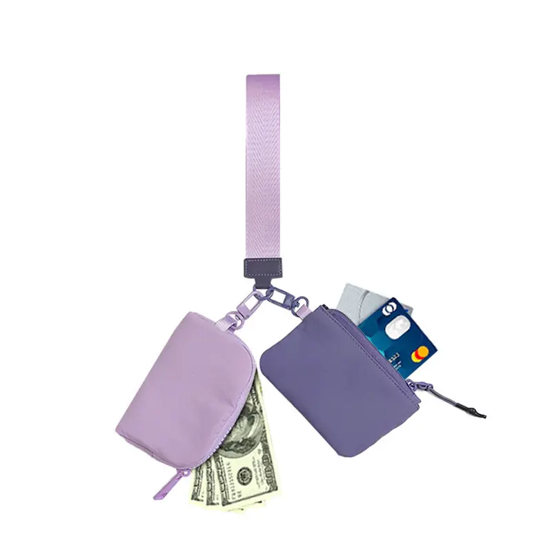 Thumbnail: Keychain Wallet - Mini Zip around Wristlet Wallets with Detachable Dual Pouch - 