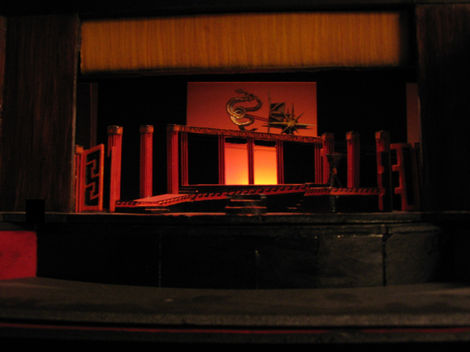 Medea model. Robert E. Johnson Theatre. Proscenium. Based on red-figure Greek pottery.