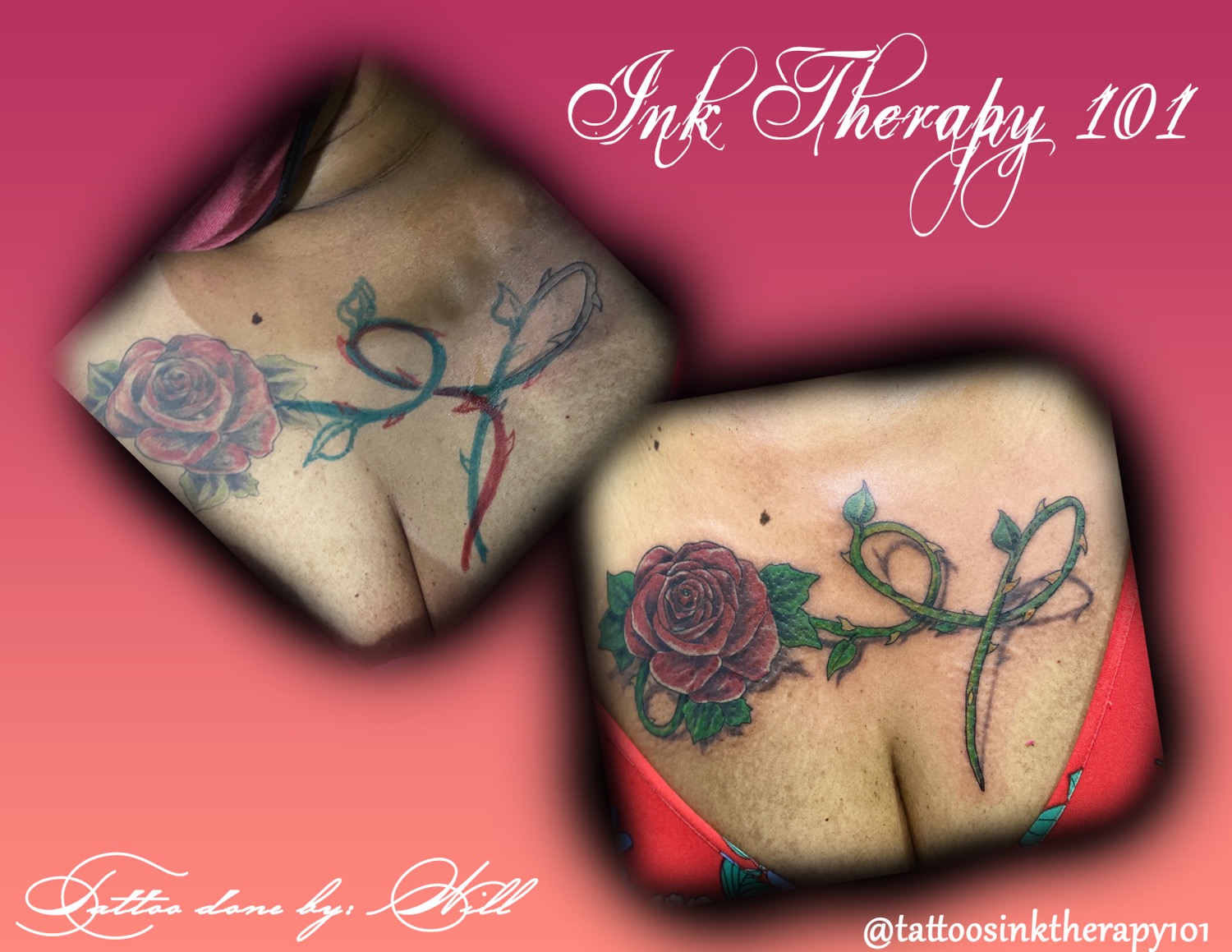 Rose across chest tattoo