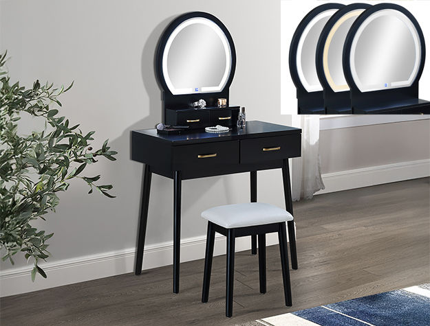 Cecilia Black Vanity, Mirror & Stool Combo