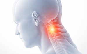 Headaches from neck pain physical therapy Eugene OR illustration showing a side profile with glowing pain at the cervical spine and upper neck