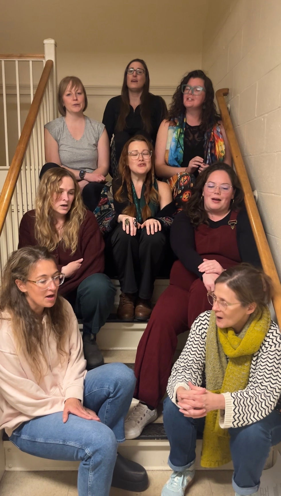The Pine State Pitches enjoy the acoustics of the stairwell near our rehearsal room.