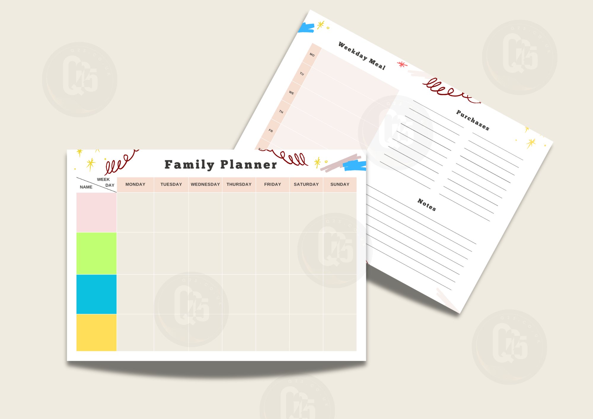 Printable-family-planner-meal-organizer-template for easy scheduling, meal prep, and shopping lists. Digital download for sim