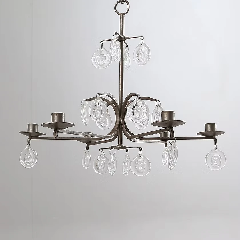 Thumbnail: Iron and Glass Chandelier by Erik Hoglund