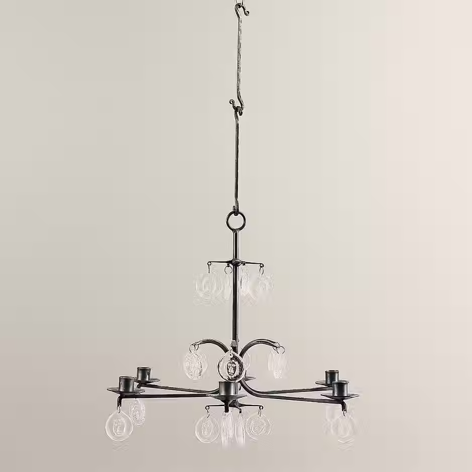 Iron and Glass Chandelier by Erik Hoglund