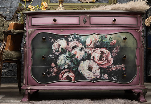 Redesign with Prima_Mossy Rose Delight_Decoupage Dresser_Painted Purple Furniture_Romantic