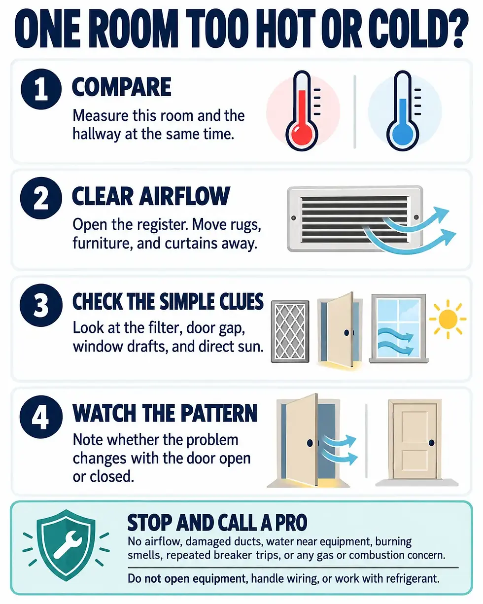 Checklist for diagnosing one room that is hotter or colder than the rest of the house