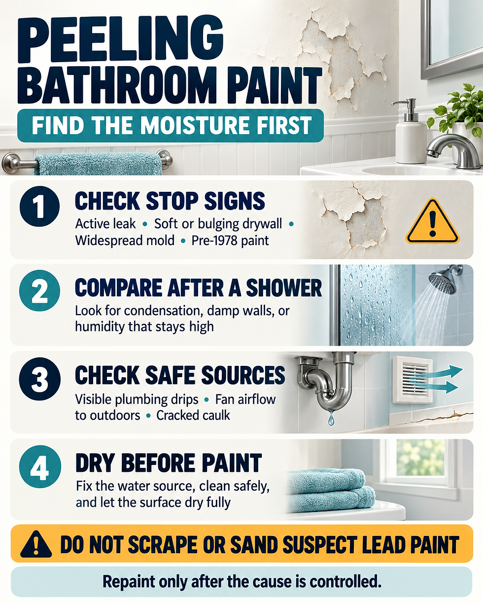 Checklist for finding moisture causes before repainting peeling bathroom paint