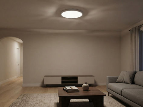 A single room light flickering while nearby lights remain steady.