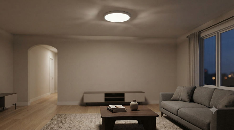 A single room light flickering while nearby lights remain steady.