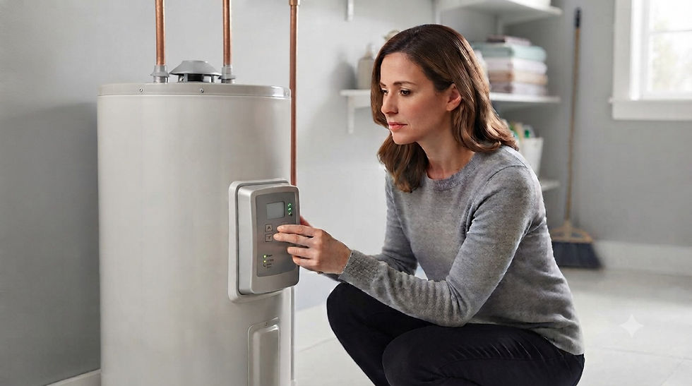 Homeowner checking the external controls on a residential water heater during a no-hot-water problem