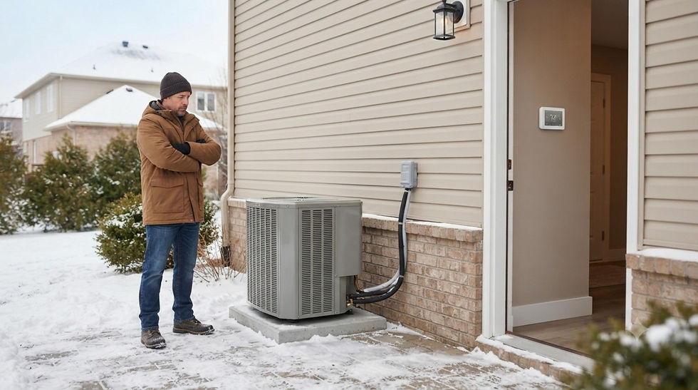 Residential outdoor heat pump checked during a winter no-heat problem