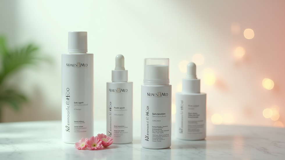 Close-up view of NefreshMed dermocosmetics products on a clean surface
