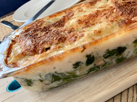 Lasagne van spinazie en kastanje champignons