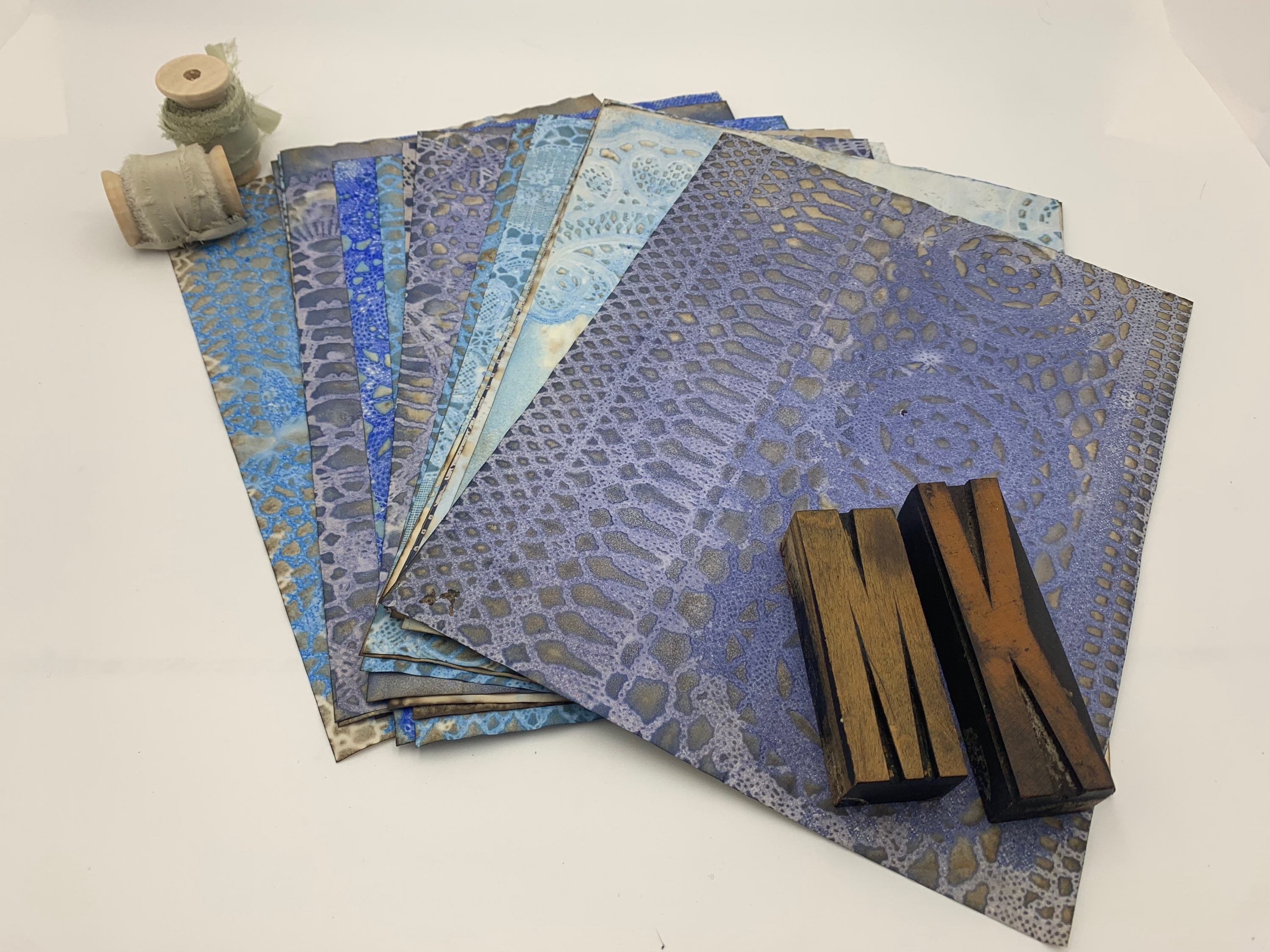 Blue Paint and Coffee Hand Dyed Papers