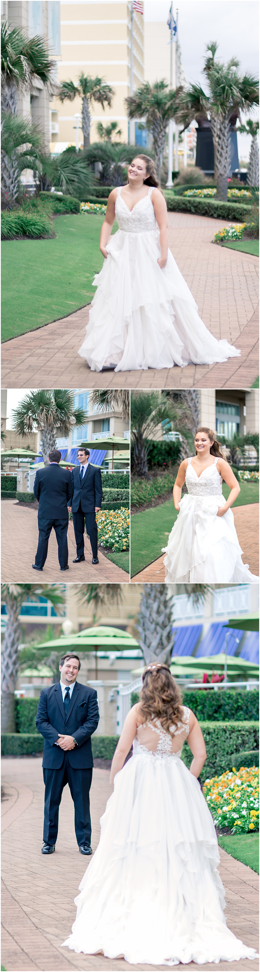 Bride and Groom have First Look outside wedding venue