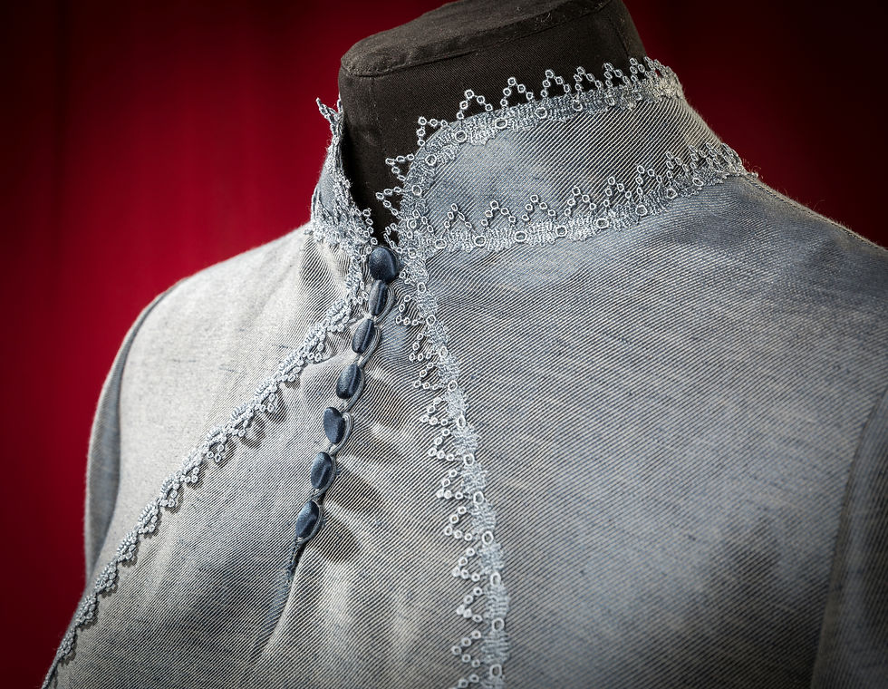 Миниатюра: Платье льняное с  кружевом серо-голубое.  DressTheatre Couture by Dora Blank