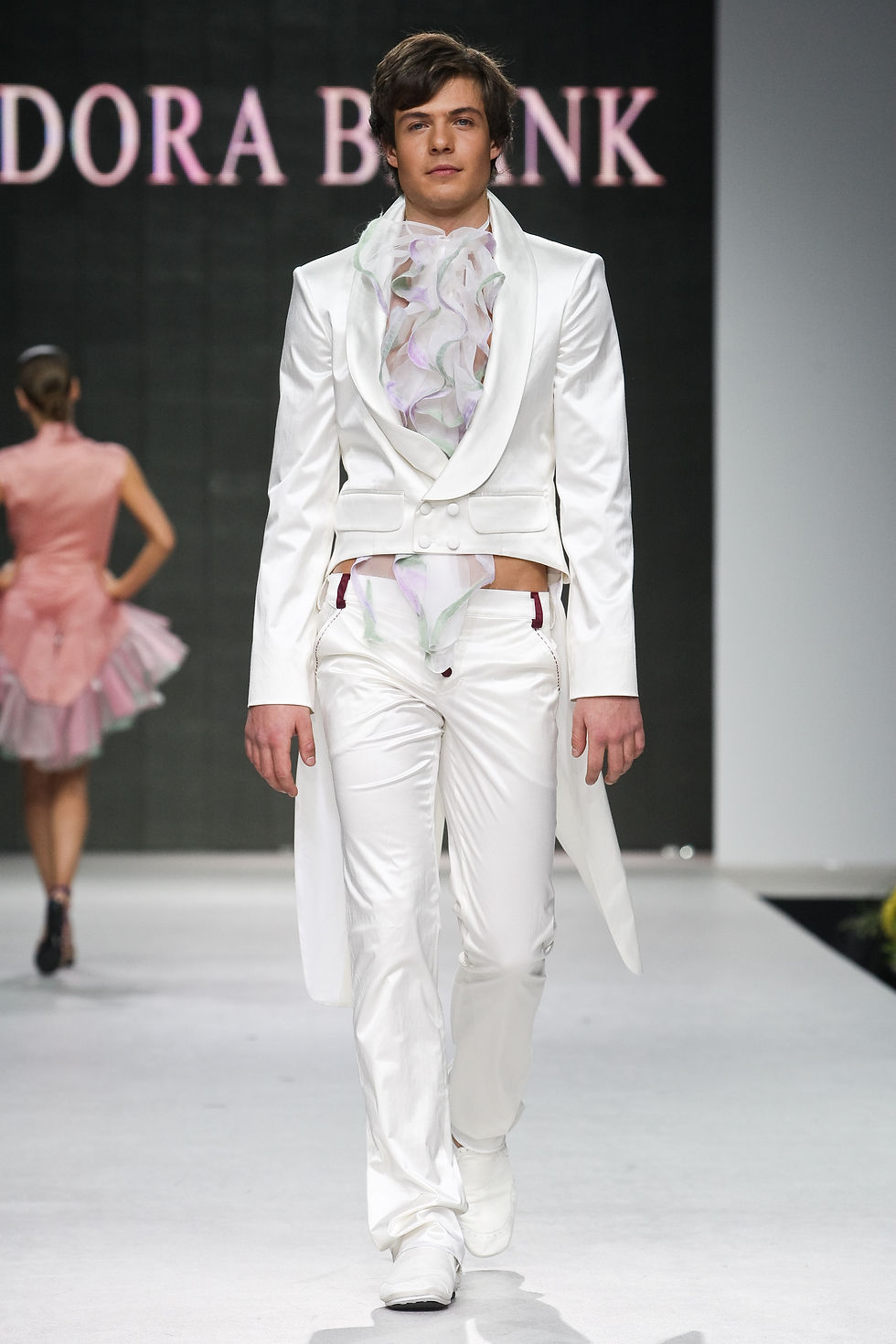 Миниатюра: Wedding costume: a coat with a jabot, trousers. Silk with cotton, historical cut