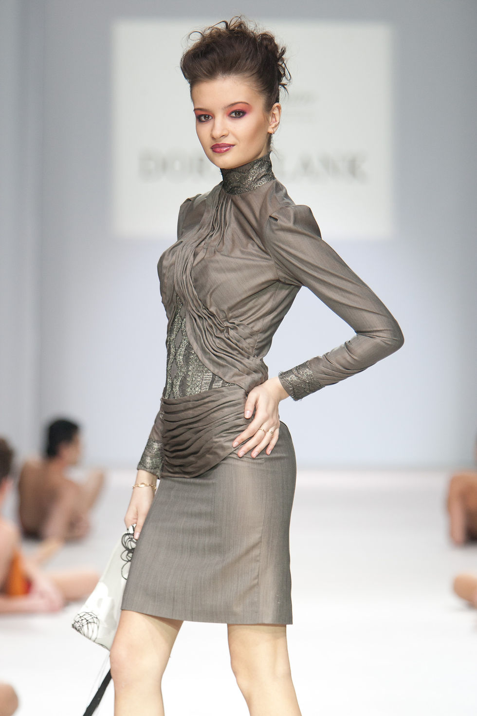 Миниатюра: A dress-corset made of wool with silk with drapery and lace. DressTheatre Coutur