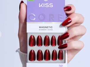 Red shimmery almond shaped nails
