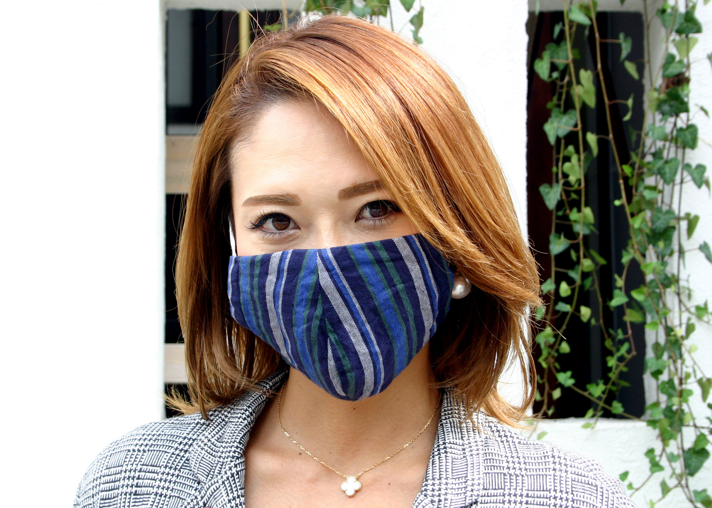 接触冷感シート付き 広島産 ストライプWガーゼマスク