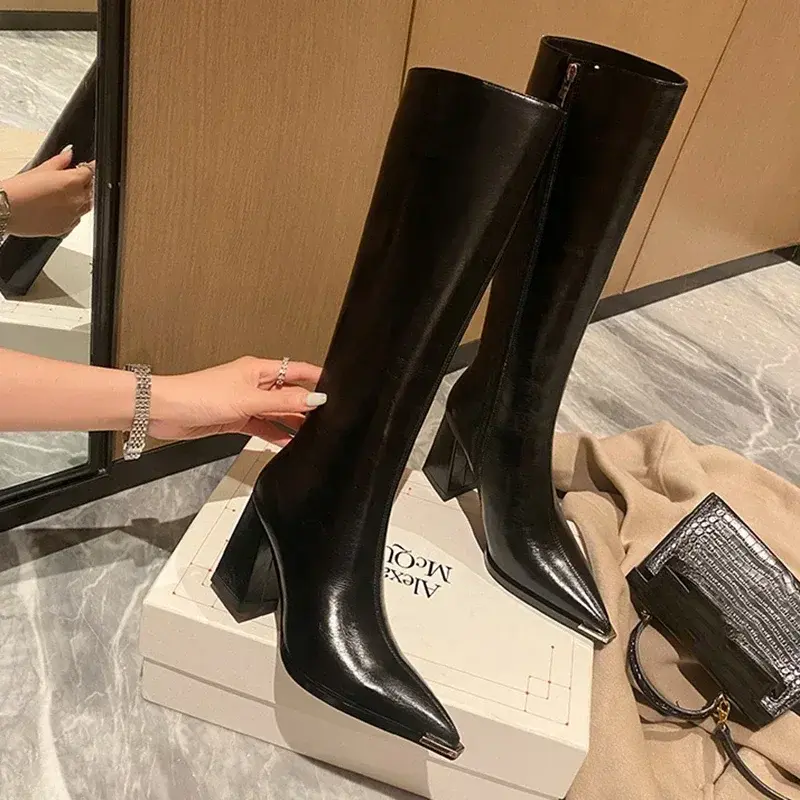 Thumbnail: Pointed Toe Women High Boots Fashion Side Zippers Long | UK Boutique