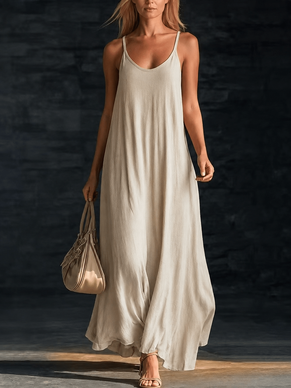 Thumbnail: Women's Loose A-Line Long Dress with Thin Straps | UK Boutique