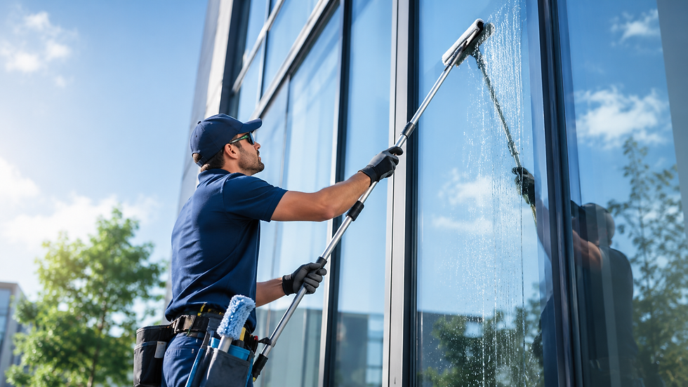 Professionnel en services de nettoyage de vitres en action