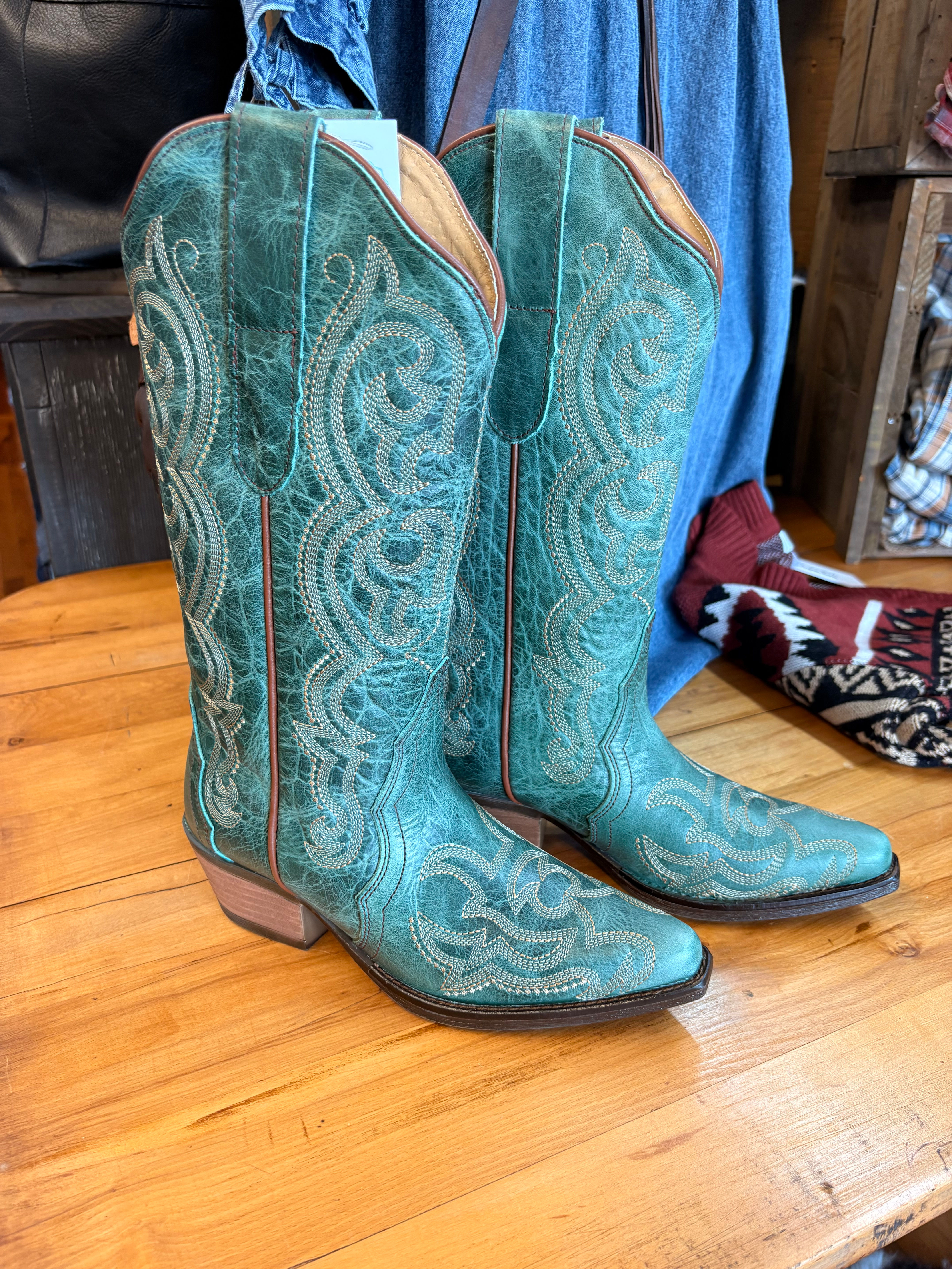 Sterling River Teal Embroidered Boots