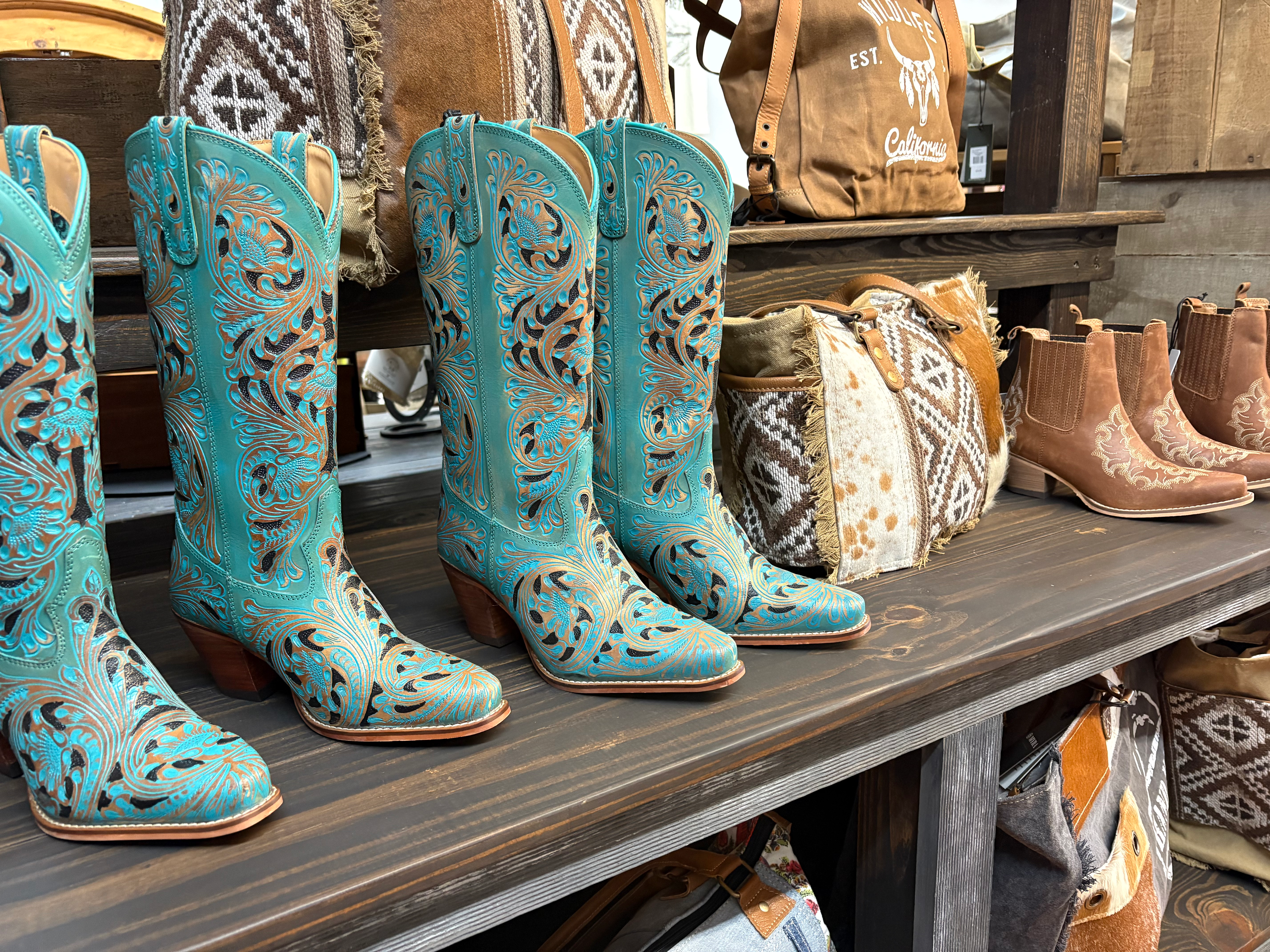 Kasiopeah Hand-tooled Boots in Turquoise