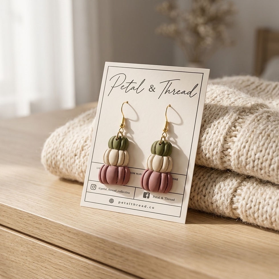 Thumbnail: Autumn Pumpkin Stack Dangle Earrings | Olive, Ivory & Mauve