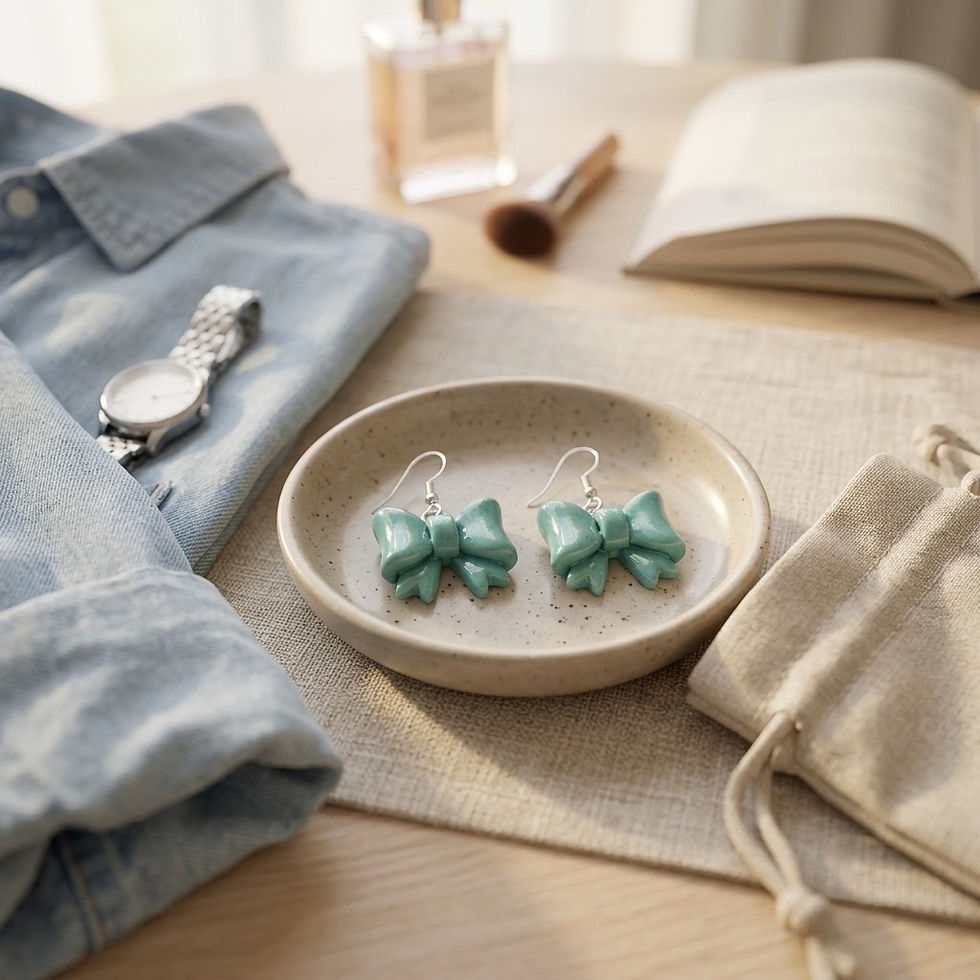 Thumbnail: Sea Glass Bow Earrings – Handmade Coastal Polymer Clay Dangles