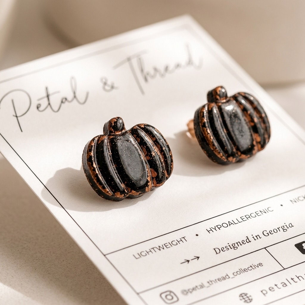 Midnight Copper Pumpkin Stud Earrings
