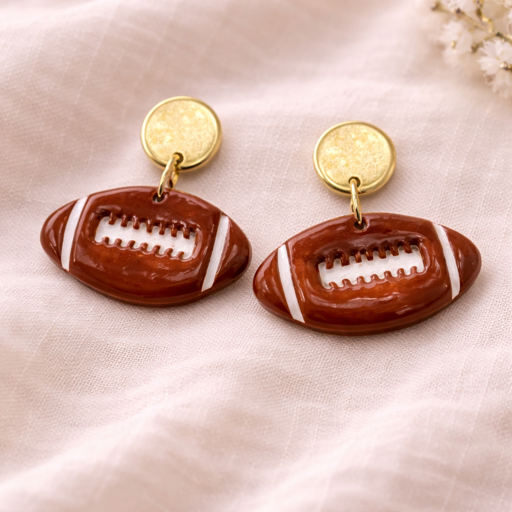 Football Dangle Earrings (Gold Stud) – lightweight, hypoallergenic & nickel free