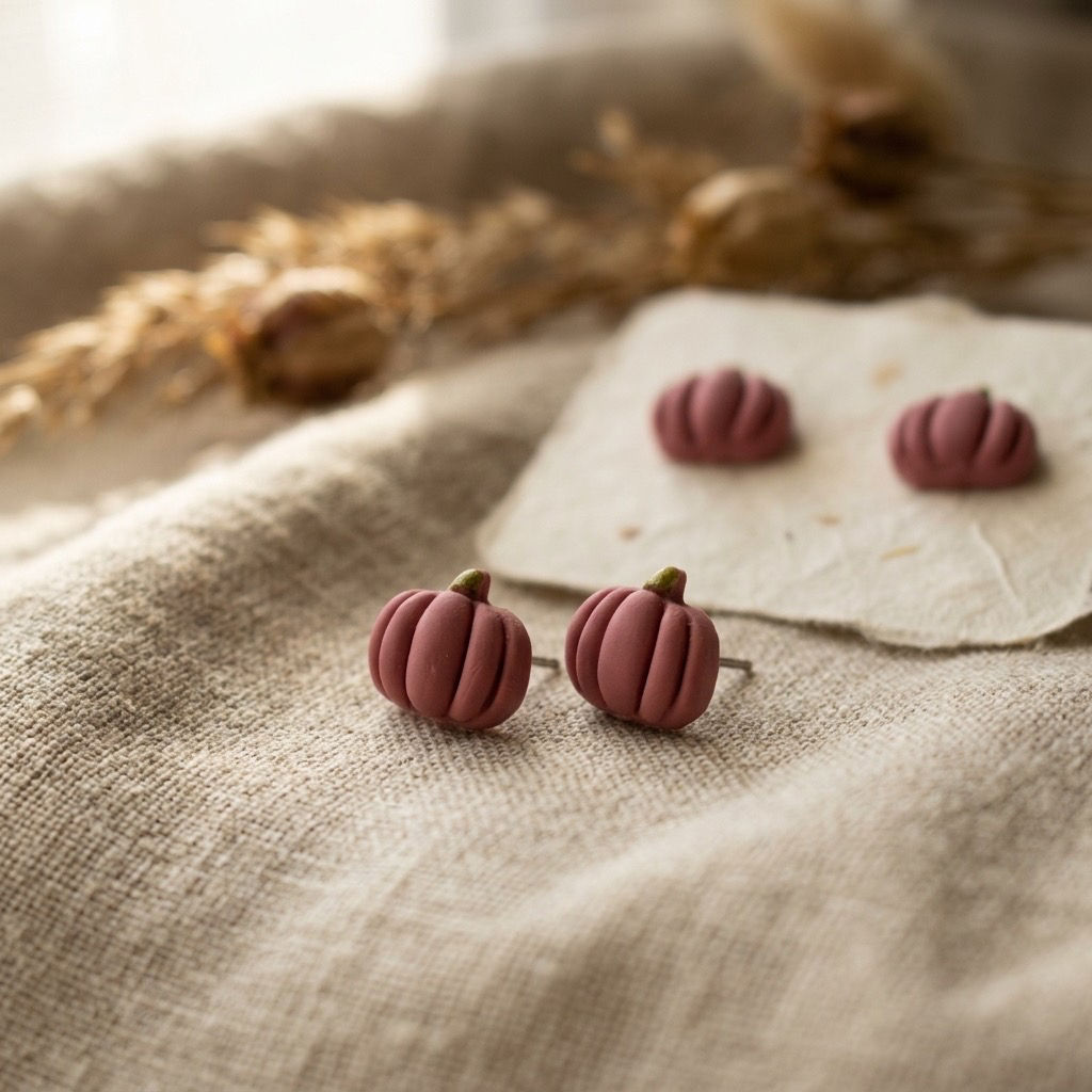 Matte Pink pumpkin studs