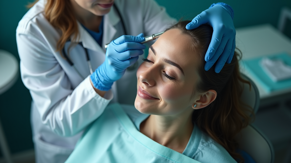 High angle view of medical professional performing scalp treatment