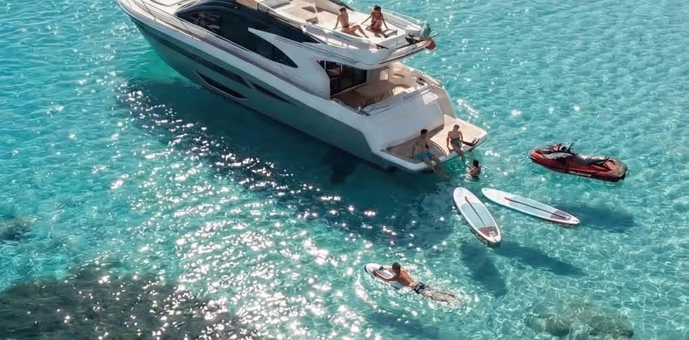 Intermare 55 Fly luxury yacht for private day charters from Portisco cruising Costa Smeralda, La Maddalena Archipelago and Tavolara with dolphin watching experience