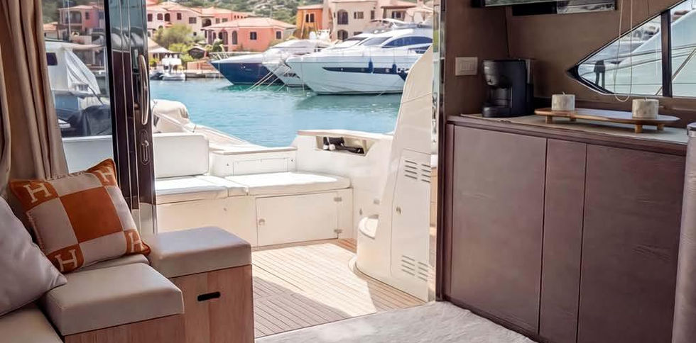 Intermare 55 Fly luxury yacht for private day charters from Portisco cruising Costa Smeralda, La Maddalena Archipelago and Tavolara with dolphin watching experience