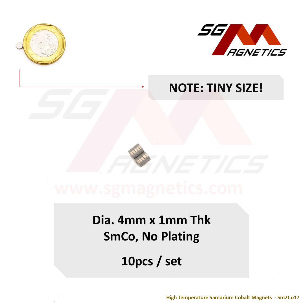 4x1mm - Samarium Cobalt SmCo Disc Magnets - 10pcs