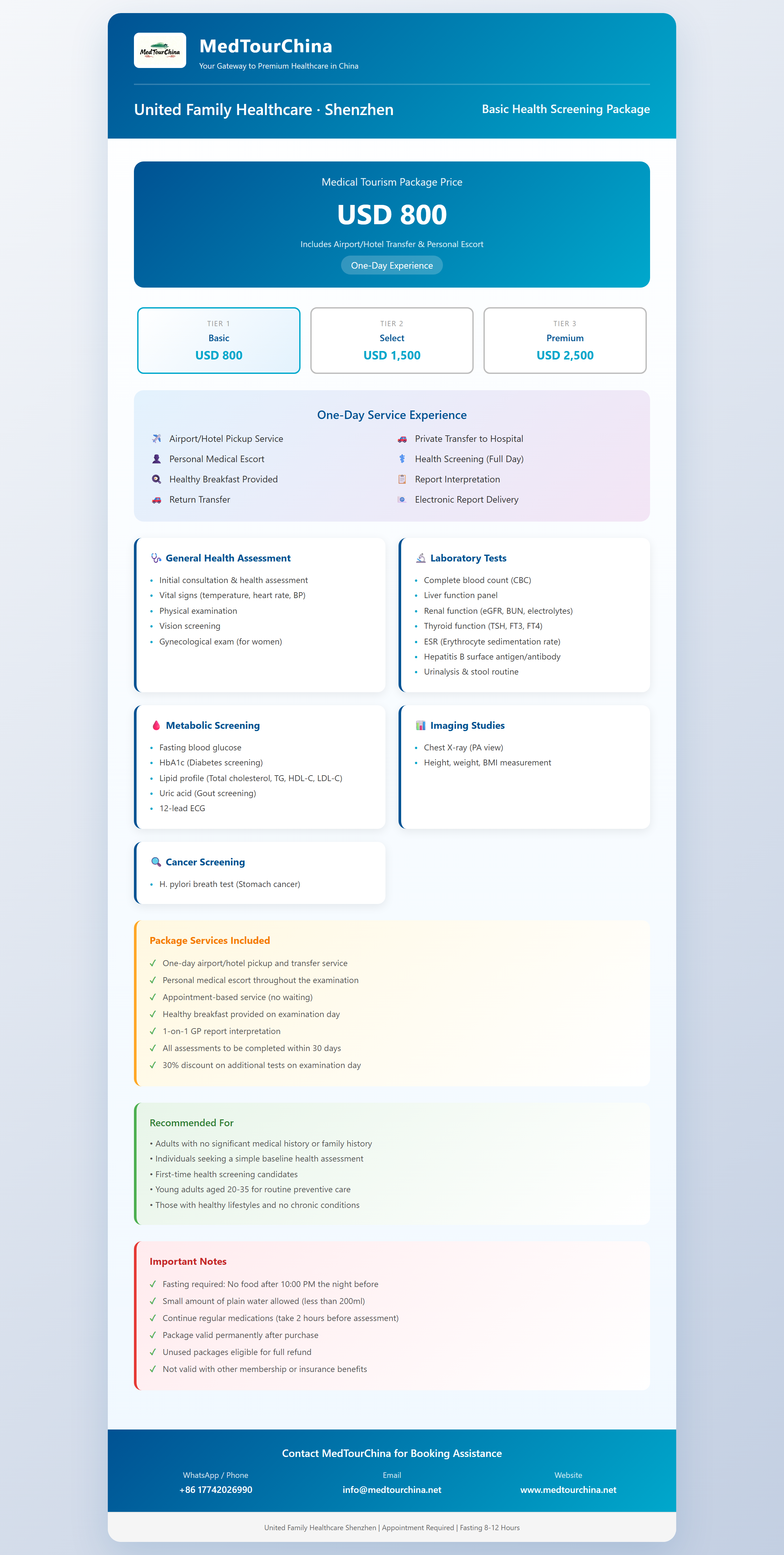 Shenzhen-Oneday-Basic Health Check Package-Shenzhen United Family Hospital