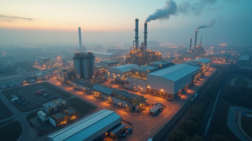 High angle view of a manufacturing plant with ongoing facility upgrades