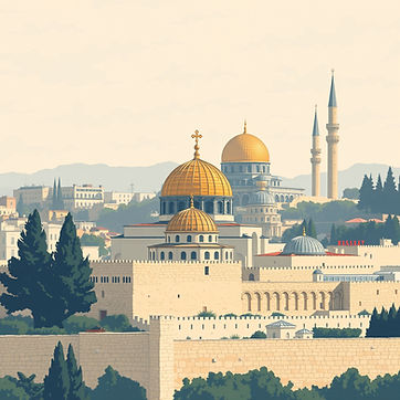 Vector art of jerusalem skyline highlighting the church of the holy sepulchre and a mosque