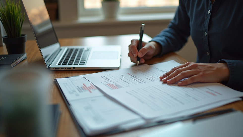 High angle view of a person organizing immigration documents on a desk