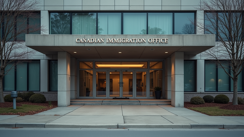 High angle view of Canadian immigration office building entrance