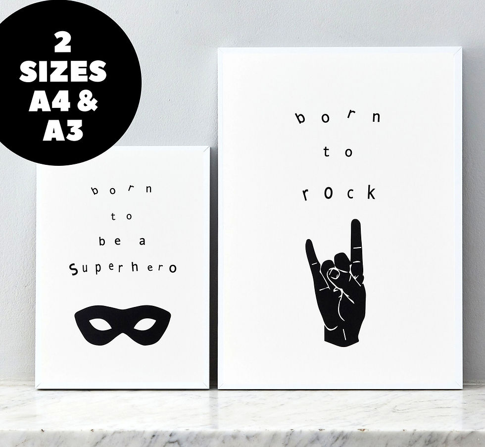 Thumbnail: Minimalist black and white “Born To Rock” typography art print by Floppy Toast