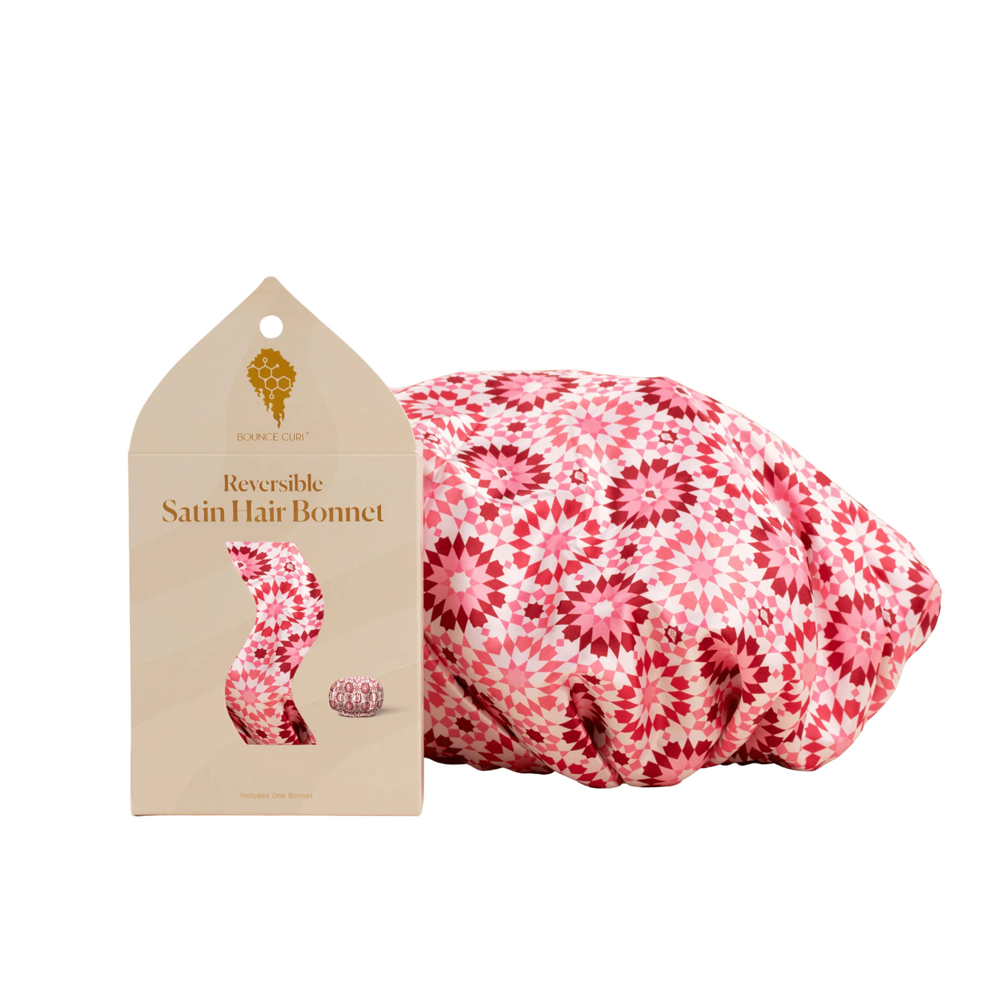 Bounce Curl Reversible Satin Hair Bonnet Pink 