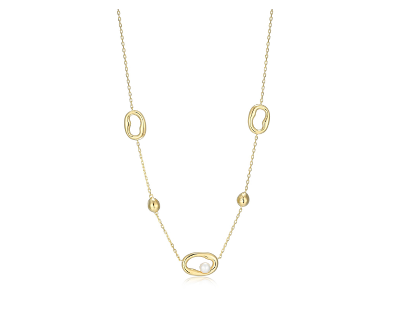 ELLE S/S G/P MULTI OVAL LINK NECKLACE WITH ONE F.W.P